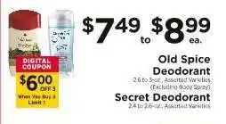 ShopRite Old Spice Deodorant / Secret Deodorant offer