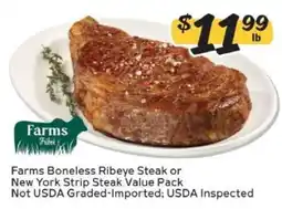 Winn Dixie Farms Boneless Ribeye Steak or New York Strip Steak Value Pack offer
