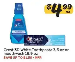 Winn Dixie Crest 3D White Toothpaste or Mouthwash offer