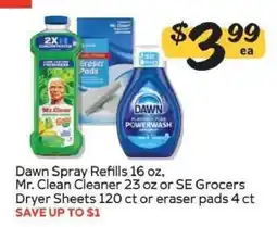 Winn Dixie Dawn Spray Refills, Mr. Clean Cleaner, SE Grocers Dryer Sheets or Eraser Pads offer