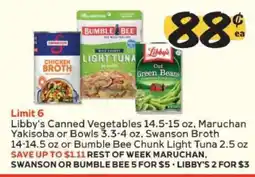 Winn Dixie Libby's Canned Vegetables, Maruchan Yakisoba or Bowls, Swanson Broth, Bumble Bee Chunk Light Tuna offer