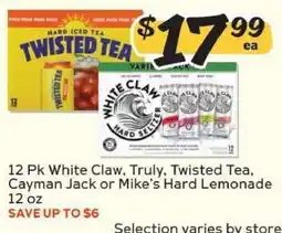 Winn Dixie 12 Pk White Claw, Truly, Twisted Tea, Cayman Jack or Mike’s Hard Lemonade offer