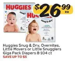 Winn Dixie Huggies Snug & Dry, Overnites, Little Movers or Little Snugglers Giga Pack Diapers offer