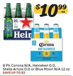 Winn Dixie 6 Pk Corona N/A, Heineken 0.0, Stella Artois 0.0 or Blue Moon N/A 12 oz offer