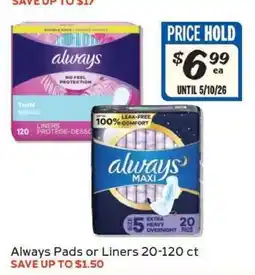 Winn Dixie Always Pads or Liners offer