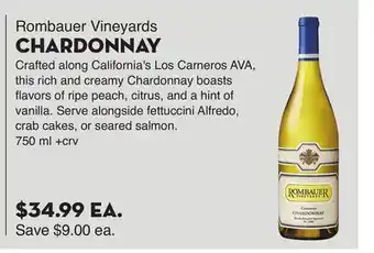 Bristol Farms Rombauer Vineyards CHARDONNAY offer