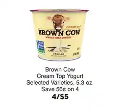Bristol Farms Brown Cow Cream Top Yogurt offer