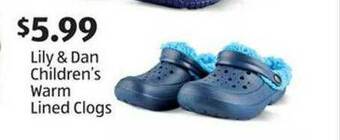 Aldi Lily & Dan Children's Warm Lined Clogs offer