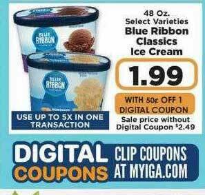 IGA Blue Ribbon Classics Ice Cream offer