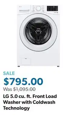 Sam's Club LG 5.0 cu. ft. Front Load Washer with Coldwash Technology offer