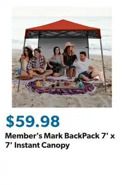 Sam's Club Member's Mark BackPack 7' x 7' Instant Canopy offer