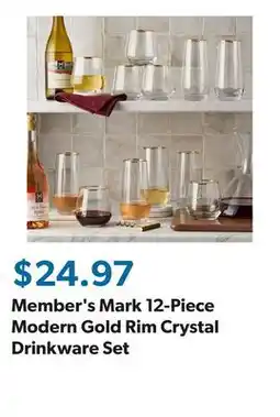 Sam's Club Member's Mark 12-Piece Modern Gold Rim Crystal Drinkware Set offer