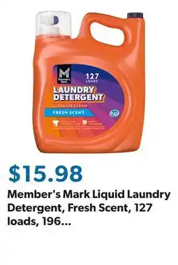 Sam's Club Member's Mark Liquid Laundry Detergent, Fresh Scent, 127 loads, 196 fl. oz offer