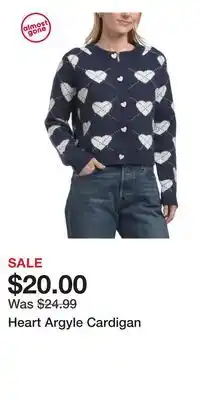 TJ Maxx Heart Argyle Cardigan offer