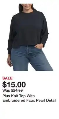 TJ Maxx Plus Knit Top With Embroidered Faux Pearl Detail offer