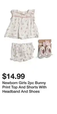TJ Maxx Newborn Girls 2pc Bunny Print Top And Shorts With Headband And Shoes offer