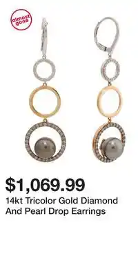 TJ Maxx 14kt Tricolor Gold Diamond And Pearl Drop Earrings offer