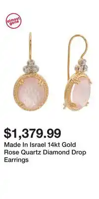 TJ Maxx Made In Israel 14kt Gold Rose Quartz Diamond Drop Earrings offer