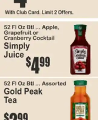 SuperFresh 52 Fl Oz Btl ... Apple, Grapefruit or Cranberry Cocktail Simply Juice offer