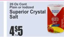 SuperFresh 26 Oz Cont Plain or Iodized Superior Crystal Salt offer