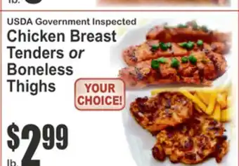 SuperFresh USDA Government Inspected Chicken Breast Tenders or Boneless Thighs offer
