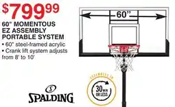 Dunham's Sports SPALDING 60 MOMENTOUS EZ ASSEMBLY PORTABLE SYSTEM offer