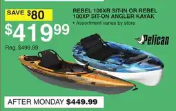 Dunham's Sports PELICAN REBEL 100XR SIT-IN OR REBEL 100XP SIT-ON ANGLER KAYAK offer