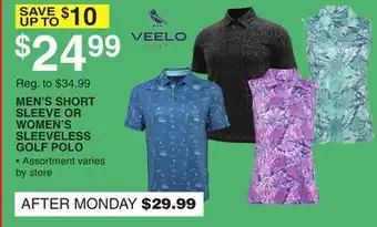 Dunham's Sports VEELO MEN'S SHORT SLEEVE OR WOMEN'S SLEEVELESS GOLF POLO offer