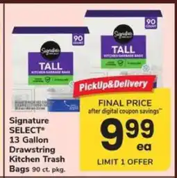 Safeway Signature SELECT 13 Gallon Drawstring Kitchen Trash Bags offer