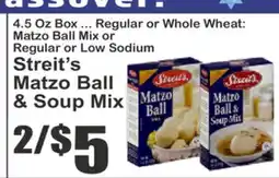 Key Food Matzo Ball Mix or Regular or Low Sodium Streit's Matzo Ball & Soup Mix offer