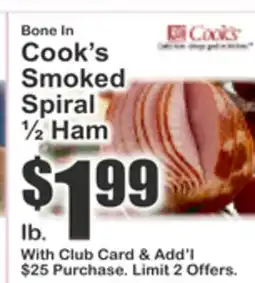 Key Food Bone In Cook's Smoked Spiral 1/2 Ham offer