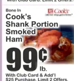 Key Food Bone In Cook's Shank Portion Smoked Ham offer