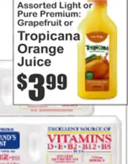 Key Food Assorted Light or Pure Premium: Grapefruit or Tropicana Orange Juice offer