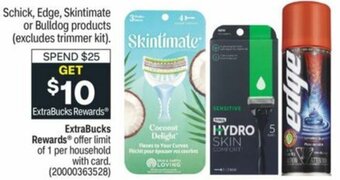 CVS Schick, Edge, Skintimate Or Bulldog Products offer