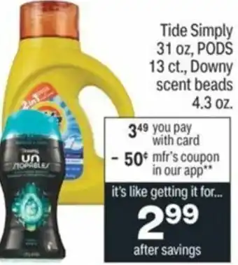 CVS Tide Simple, Pods, Downy Scent Beads offer