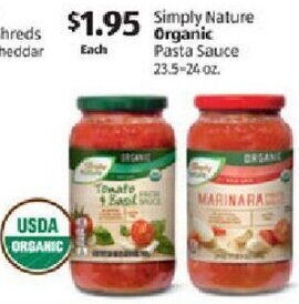 Aldi Simply Nature Organic Pasta Sauce offer