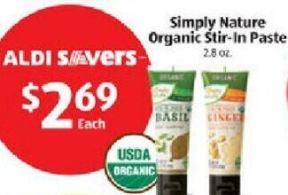 Aldi Simply Nature Organic Stir-In Paste offer