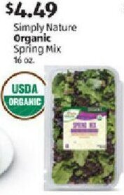 Aldi Simply Nature Organic Spring Mix 16 oz offer