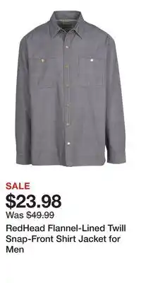 Cabela's RedHead Flannel-Lined Twill Snap-Front Shirt Jacket for Men offer