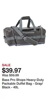 Cabela's Bass Pro Shops Heavy-Duty Packable Duffel Bag - Gray/Black offer