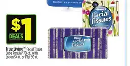 Dollar General True Living Facial Tissue Cube Regular 70 ct., with Lotion 54 ct. or Flat 90 ct offer