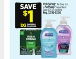 Dollar General Irish Spring Bar Soap or Softsoap Liquid Hand Soap offer