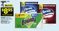 Dollar General Charmin Bath Tissue 6 Mega Plus rolls or SALE Bounty Paper Towels 4 Double rolls offer