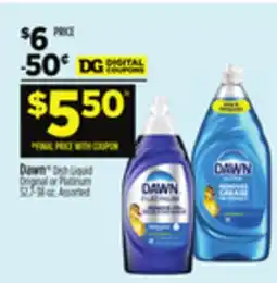 Dollar General Dawn Dish Liquid Original or Platinum offer