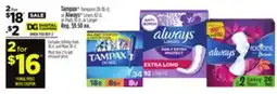 Dollar General Tampax Tampons 28-36 ct. or Always Liners 92 ct. or Pads 18 ct. or Larger offer