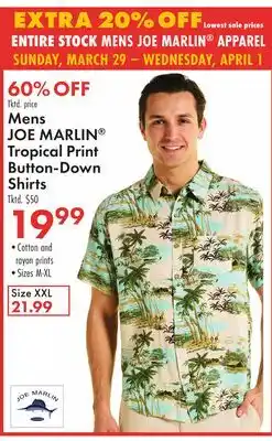 Boscov's Mens JOE MARLIN Tropical Print Button-Down Shirts offer