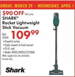 Boscov's SHARK Rocket Lightweight Stick Vacuum offer