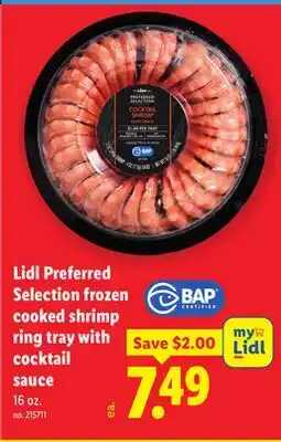 Lidl Lidl Preferred Selection frozen cooked shrimp ring tray with cocktail sauce offer