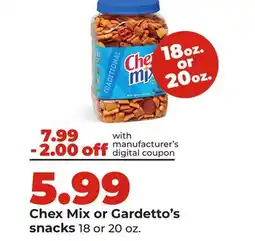Hy-Vee Chex Mix or Gardetto's snacks offer