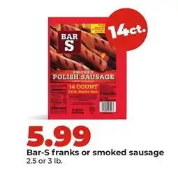 Hy-Vee Bar-S franks or smoked sausage offer